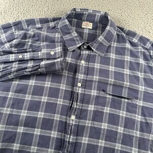 Faherty Shirt Mens XL Navy Plaid Long Sleeve Button Up Linen Blend Lightweight